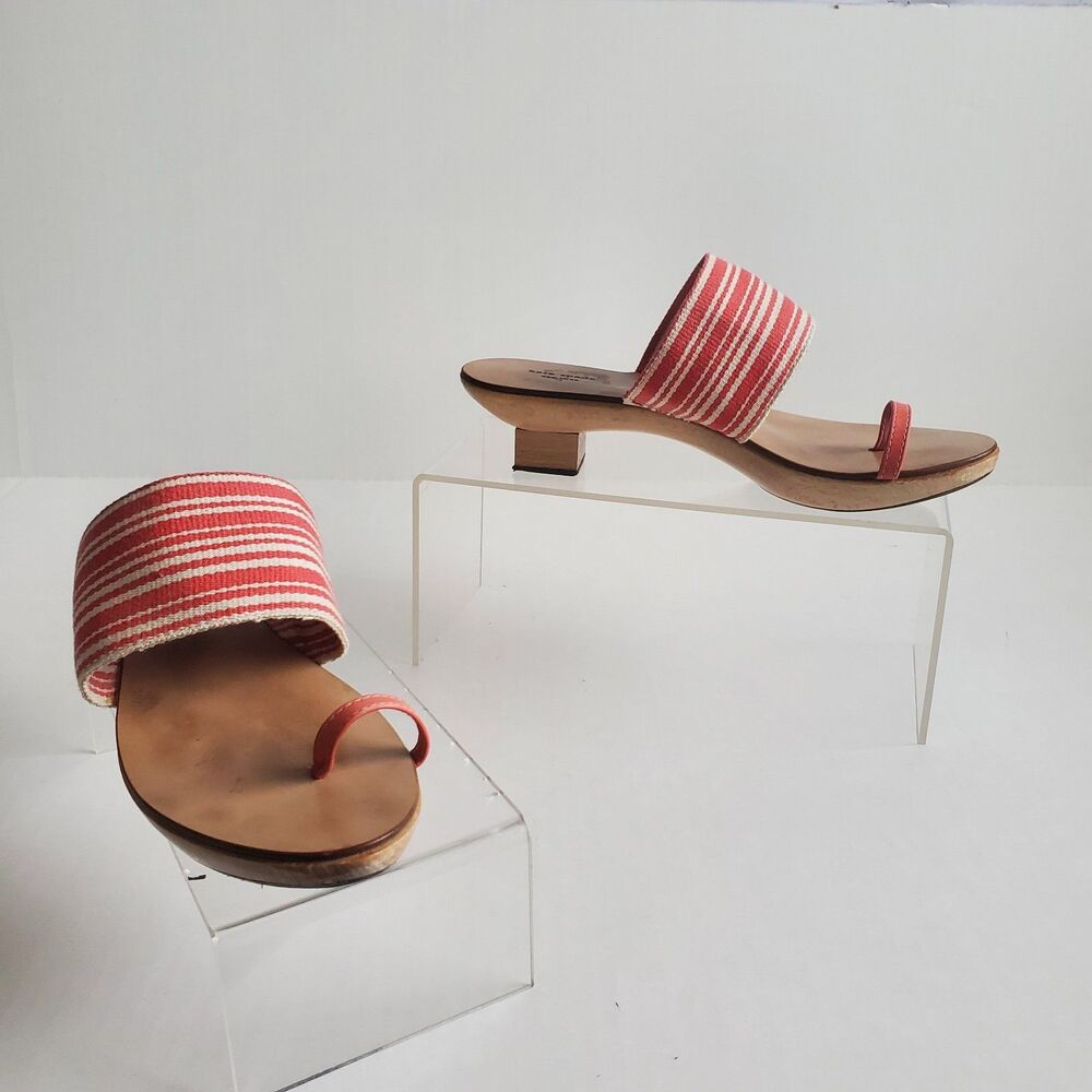 Vintage Kate Spade Women’s Sandals Size 7 White Pink Stripe Wooden Heel Slip-On